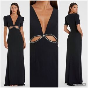 NWT Mac Duggal Puff Sleeve Black Cut Out Gown Dress 6 2630